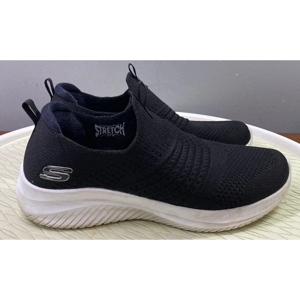Skechers‎ Womens Black&White Memory Foam Stretch Fit Slip-on Shoes 8